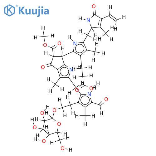 31,32-didehydro-82-(1-beta-D-glucopyranosyl)-oxy-1,4,5,10,15,20,22,24-(21H,23H)-octahydro-132-(methoxycarbonyl)-4,5-dioxo-4,5-seco-phytoprophyrinate structure