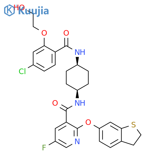 3-Pyridinecarboxamide, N-[cis-4-[[4-chloro-2-(2-hydroxyethoxy)benzoyl]amino]cyclohexyl]-2-[(2,3-dihydrobenzo[b]thien-6-yl)oxy]-5-fluoro- structure