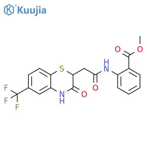methyl 2-{2-3-oxo-6-(trifluoromethyl)-3,4-dihydro-2H-1,4-benzothiazin-2-ylacetamido}benzoate structure