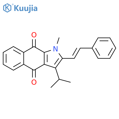 1H-Benz[f]indole-4,9-dione, 1-methyl-3-(1-methylethyl)-2-[(1E)-2-phenylethenyl]- structure