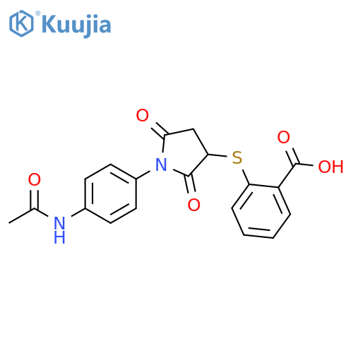 2-{1-(4-acetamidophenyl)-2,5-dioxopyrrolidin-3-ylsulfanyl}benzoic acid structure