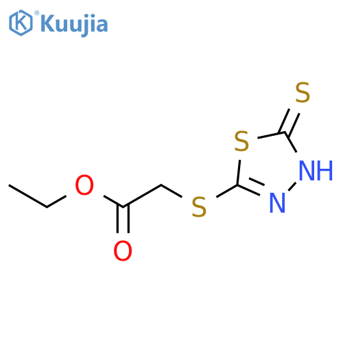 Acetic acid, [(4,5-dihydro-5-thioxo-1,3,4-thiadiazol-2-yl)thio]-, ethyl ester structure