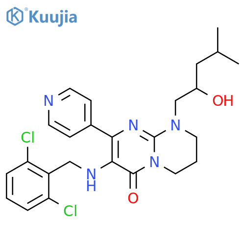 4H-Pyrimido[1,2-a]pyrimidin-4-one,3-[[(2,6-dichlorophenyl)methyl]amino]-6,7,8,9-tetrahydro-9-(2-hydroxy-4-methylpentyl)-2-(4-pyridinyl)- structure