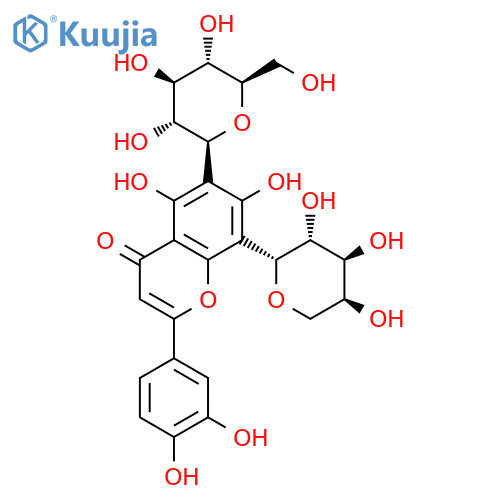 2-(3,4-dihydroxyphenyl)-5,7-dihydroxy-6-[(2S,3R,4R,5S,6R)-3,4,5-trihydroxy-6-(hydroxymethyl)tetrahydro-2H-pyran-2-yl]-8-[(2R,3R,4S,5S)-3,4,5-trihydroxytetrahydro-2H-pyran-2-yl]-4H-chromen-4-one (non-preferred name) structure