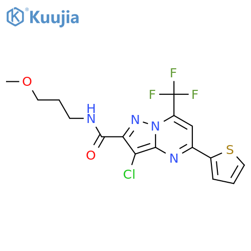 <br>3-chloro-N-(3-methoxypropyl)-5-thien-2-yl-7-(trifluoromethyl)pyrazolo[1,5-a ]pyrimidine-2-carboxamide structure