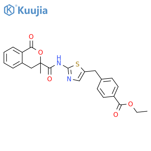 ethyl 4-{[2-(3-methyl-1-oxo-3,4-dihydro-1H-2-benzopyran-3-amido)-1,3-thiazol-5-yl]methyl}benzoate structure