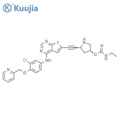 Carbamic acid, ethyl-, (3R,5R)-5-[[4-[[3-chloro-4-(2-pyridinylmethoxy)phenyl]amino]thieno[2,3-d]pyrimidin-6-yl]ethynyl]-3-pyrrolidinyl ester (9CI) structure
