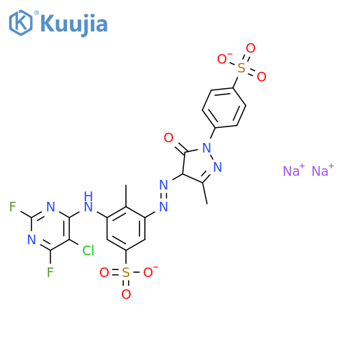 Benzenesulfonic acid,3-[(5-chloro-2,6-difluoro-4-pyrimidinyl)amino]-5-[2-[4,5-dihydro-3-methyl-5-oxo-1-(4-sulfophenyl)-1H-pyrazol-4-yl]diazenyl]-4-methyl-,sodium salt (1:?) structure