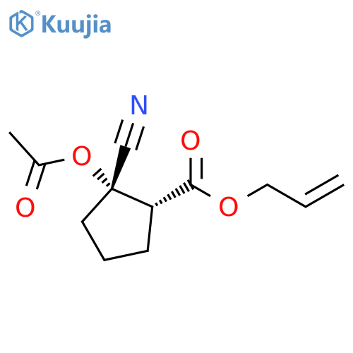 Cyclopentanecarboxylic acid, 2-(acetyloxy)-2-cyano-, 2-propen-1-yl ester, (1R,2S)-rel- structure