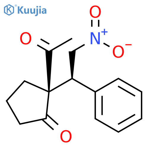Cyclopentanone, 2-acetyl-2-[(1S)-2-nitro-1-phenylethyl]-, (2R)- structure
