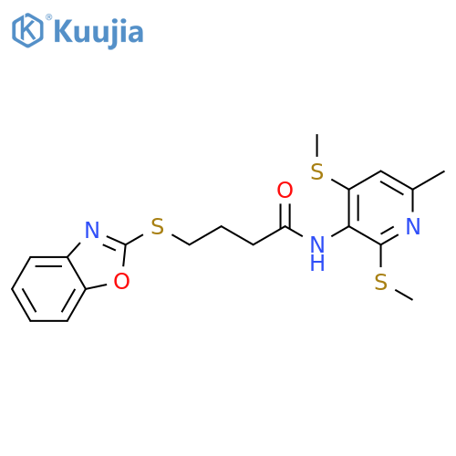 Butanamide, 4-(2-benzoxazolylthio)-N-[6-methyl-2,4-bis(methylthio)-3-pyridinyl]- structure