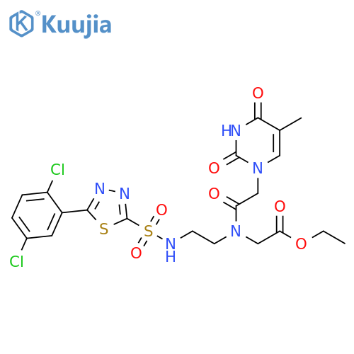 Glycine, N-[2-[[[5-(2,5-dichlorophenyl)-1,3,4-thiadiazol-2-yl]sulfonyl]amino]ethyl]-N-[(3,4-dihydro-5-methyl-2,4-dioxo-1(2H)-pyrimidinyl)acetyl]-, ethyl ester (9CI) structure