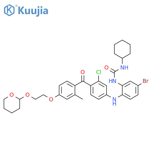 Urea, N-[5-bromo-2-[[3-chloro-4-[2-methyl-4-[2-[(tetrahydro-2H-pyran-2-yl)oxy]ethoxy]benzoyl]phenyl]amino]phenyl]-N'-cyclohexyl- structure