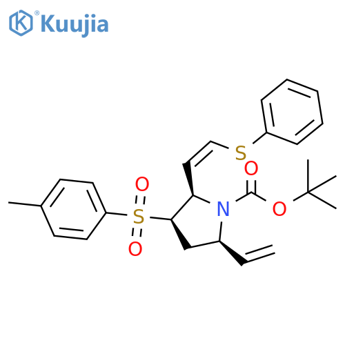 1-Pyrrolidinecarboxylic acid,5-ethenyl-3-[(4-methylphenyl)sulfonyl]-2-[(1Z)-2-(phenylthio)ethenyl]-,1,1-dimethylethyl ester, (2R,3R,5R)-rel- structure