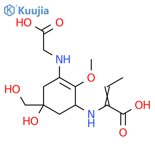 2-Butenoic acid, 2-[[3-[(carboxymethyl)amino]-5-hydroxy-5-(hydroxymethyl)-2-methoxy-2-cyclohexen-1-yl]amino]- (9CI) structure