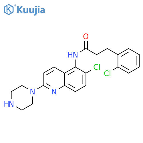 Benzenepropanamide,2-chloro-N-[6-chloro-2-(1-piperazinyl)-5-quinolinyl]- structure
