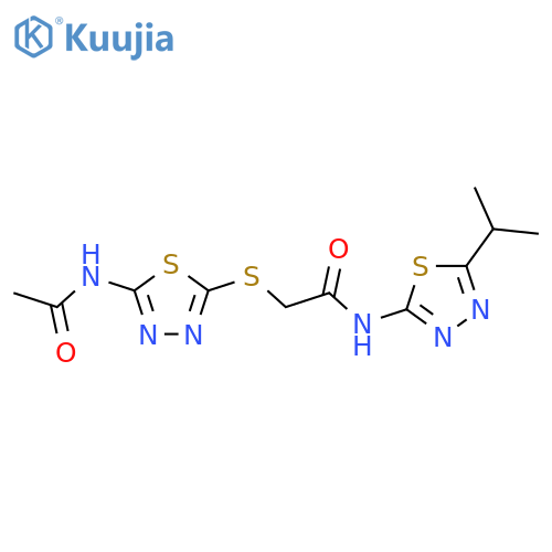 <br>2-{[5-(acetylamino)-1,3,4-thiadiazol-2-yl]thio}-N-(5-isopropyl-1,3,4-thiadi azol-2-yl)acetamide structure