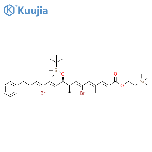 2,4,6,10,12-Pentadecapentaenoic acid,6,12-dibromo-9-[[(1,1-dimethylethyl)dimethylsilyl]oxy]-2,4,8-trimethyl-15-phenyl-, 2-(trimethylsilyl)ethyl ester, (2E,4E,6Z,8R,9R,10E,12Z)- structure