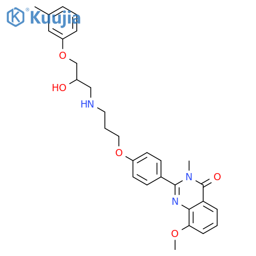 2-[4-(3-{[2-hydroxy-3-(3-methylphenoxy)propyl]amino}propoxy)phenyl]-8-methoxy-3-methylquinazolin-4(3H)-one structure