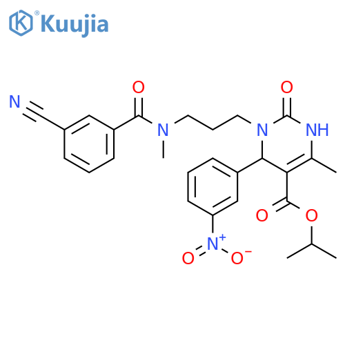 5-Pyrimidinecarboxylic acid,1-[3-[(3-cyanobenzoyl)methylamino]propyl]-1,2,3,6-tetrahydro-4-methyl-6-(3-nitrophenyl)-2-oxo-, 1-methylethyl ester structure