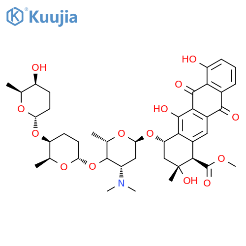 1-Naphthacenecarboxylicacid,1,2,3,4,6,11-hexahydro-2,5,7-trihydroxy-2-methyl-6,11-dioxo-4-[[2,3,6-trideoxy-3-(dimethylamino)-4-O-[(2S,5S,6S)-tetrahydro-6-methyl-5-[[(2S,5S,6S)-tetrahydro-5-hydroxy-6-methyl-2H-pyran-2-yl]oxy]-2H-pyran-2-yl]-a-L-lyxo-hexopyranosyl]oxy]-,methyl ester, (1R,2R,4S)- structure