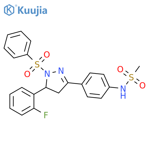 N-{4-1-(benzenesulfonyl)-5-(2-fluorophenyl)-4,5-dihydro-1H-pyrazol-3-ylphenyl}methanesulfonamide structure