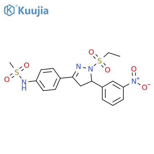 N-{4-1-(ethanesulfonyl)-5-(3-nitrophenyl)-4,5-dihydro-1H-pyrazol-3-ylphenyl}methanesulfonamide structure