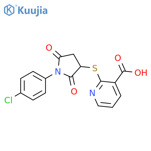 2-{[1-(4-chlorophenyl)-2,5-dioxopyrrolidin-3-yl]sulfanyl}pyridine-3-carboxylic acid structure