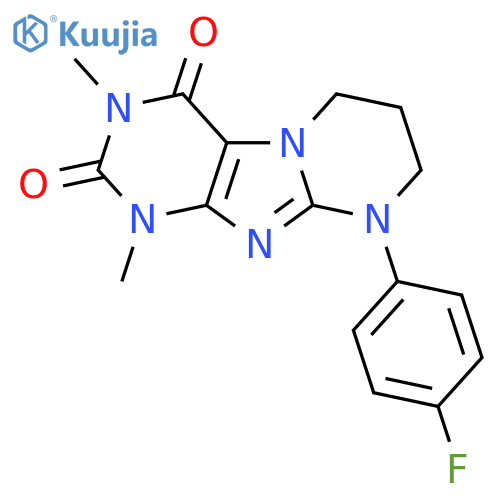 9-(4-fluorophenyl)-1,3-dimethyl-1H,2H,3H,4H,6H,7H,8H,9H-pyrimido1,2-gpurine-2,4-dione structure