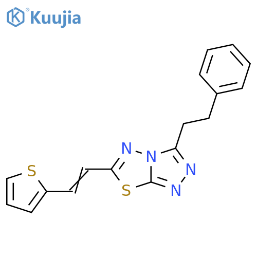 3-(2-phenylethyl)-6-(E)-2-(thiophen-2-yl)ethenyl-1,2,4triazolo3,4-b1,3,4thiadiazole structure