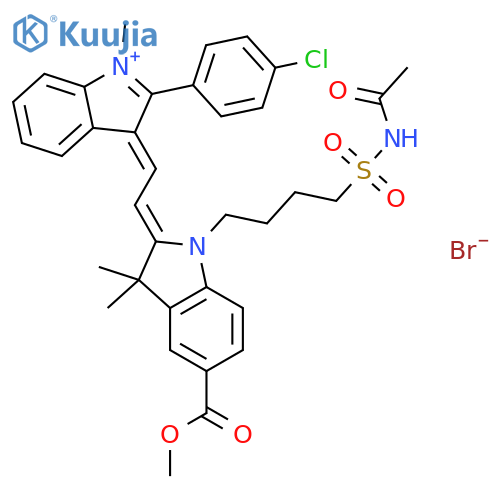 3H-Indolium,1-[4-[(acetylamino)sulfonyl]butyl]-2-[2-[2-(4-chlorophenyl)-1-methyl-1H-indol-3-yl]ethenyl]-5-(methoxycarbonyl)-3,3-dimethyl-,bromide (1:1) structure