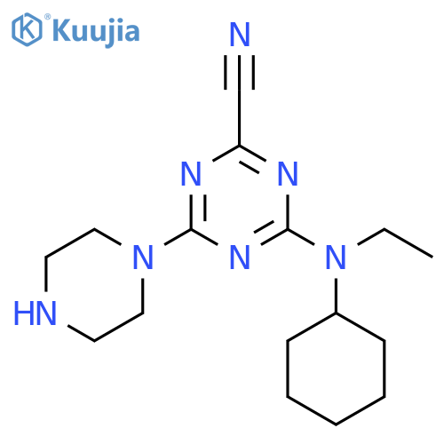 1,3,5-Triazine-2-carbonitrile, 4-(cyclohexylethylamino)-6-(1-piperazinyl)- structure