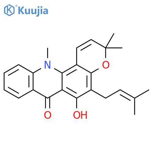 7H-Pyrano[2,3-c]acridin-7-one, 3,12-dihydro-6-hydroxy-3,3,12-trimethyl-5-(3-methyl-2-buten-1-yl)- structure