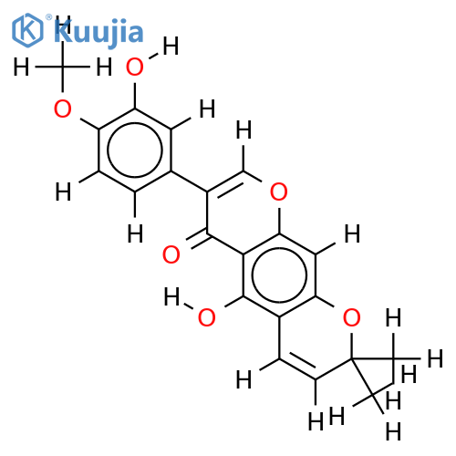 3',5-dihydroxy-4'-methoxy-2",2"-dimethylpyranoisoflavone structure