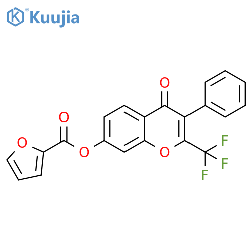 4-oxo-3-phenyl-2-(trifluoromethyl)-4H-chromen-7-yl furan-2-carboxylate structure