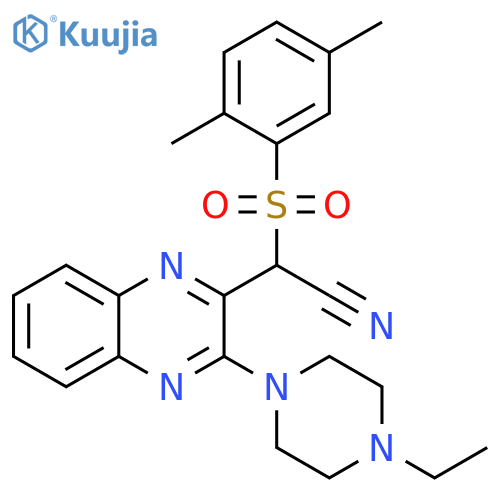 2-(2,5-dimethylbenzenesulfonyl)-2-3-(4-ethylpiperazin-1-yl)quinoxalin-2-ylacetonitrile structure