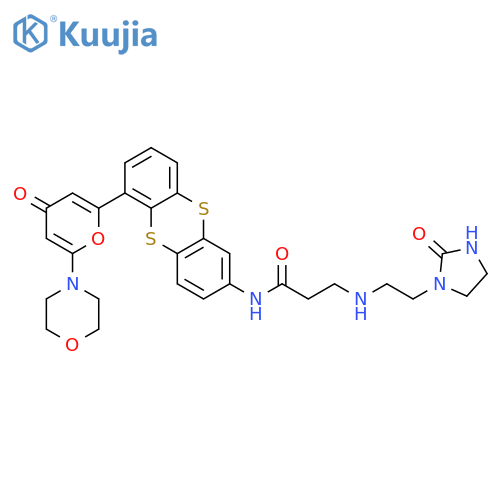 Propanamide,N-[6-[6-(4-morpholinyl)-4-oxo-4H-pyran-2-yl]-2-thianthrenyl]-3-[[2-(2-oxo-1-imidazolidinyl)ethyl]amino]- structure
