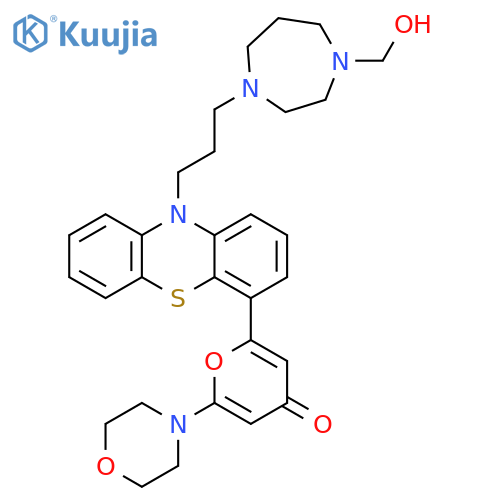 4H-Pyran-4-one,2-[10-[3-[hexahydro-4-(hydroxymethyl)-1H-1,4-diazepin-1-yl]propyl]-10H-phenothiazin-4-yl]-6-(4-morpholinyl)- structure