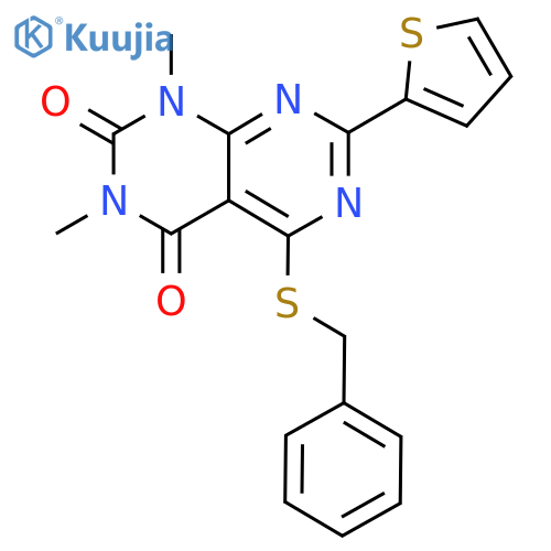 5-(benzylsulfanyl)-1,3-dimethyl-7-(thiophen-2-yl)-1H,2H,3H,4H-1,3diazino4,5-dpyrimidine-2,4-dione structure