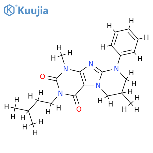 1,7-dimethyl-3-(3-methylbutyl)-9-phenyl-1H,2H,3H,4H,6H,7H,8H,9H-pyrimido1,2-gpurine-2,4-dione structure