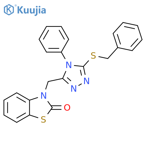 3-{5-(benzylsulfanyl)-4-phenyl-4H-1,2,4-triazol-3-ylmethyl}-2,3-dihydro-1,3-benzothiazol-2-one structure