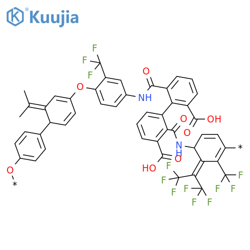Poly[oxy-1,4-phenylene(1-methylethylidene)-1,4-phenyleneoxy[2-(trifluoromethyl)-1,4-phenylene]iminocarbonyl(carboxyphenylene)[2,2,2-trifluoro-1-(trifluoromethyl)ethylidene](carboxyphenylene)carbonylimino[3-(trifluoromethyl)-1,4-phenylene]] structure