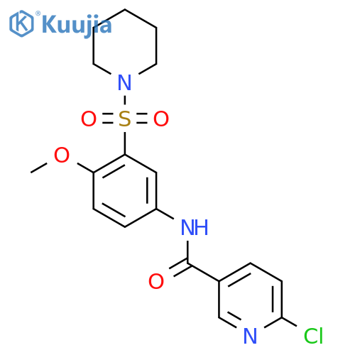 6-chloro-N-[4-methoxy-3-(piperidine-1-sulfonyl)phenyl]pyridine-3-carboxamide structure