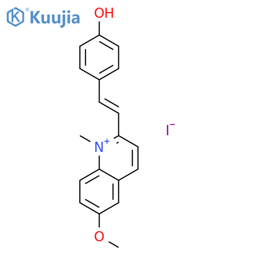 Quinolinium, 2-[2-(4-hydroxyphenyl)ethenyl]-6-methoxy-1-methyl-, iodide structure