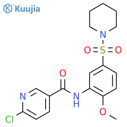 6-chloro-N-[2-methoxy-5-(piperidine-1-sulfonyl)phenyl]pyridine-3-carboxamide structure