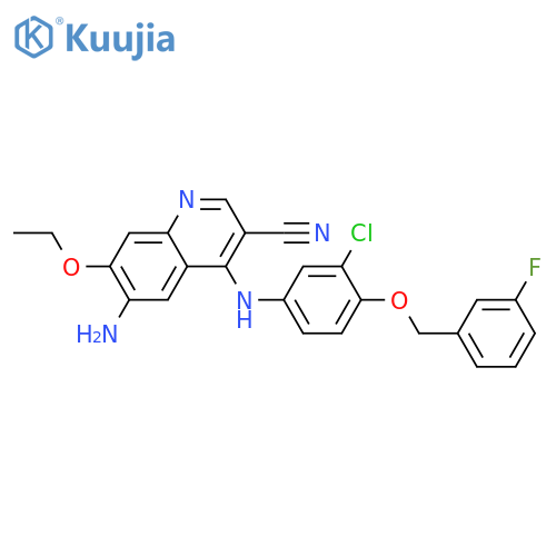 3-Quinolinecarbonitrile, 6-amino-4-[[3-chloro-4-[(3-fluorophenyl)methoxy]phenyl]amino]-7-ethoxy- structure