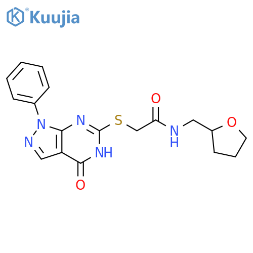 2-({4-oxo-1-phenyl-1H,4H,5H-pyrazolo3,4-dpyrimidin-6-yl}sulfanyl)-N-(oxolan-2-yl)methylacetamide structure