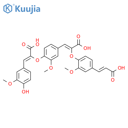 2-Propenoic acid, 2-[4-[(1E)-2-carboxyethenyl]-2-methoxyphenoxy]-3-[4-[[(1Z)-1-carboxy-2-(4-hydroxy-3-methoxyphenyl)ethenyl]oxy]-3-methoxyphenyl]-, (2Z)- structure