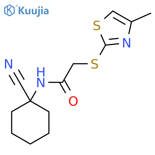 N-(1-cyanocyclohexyl)-2-(4-methyl-1,3-thiazol-2-yl)sulfanylacetamide structure
