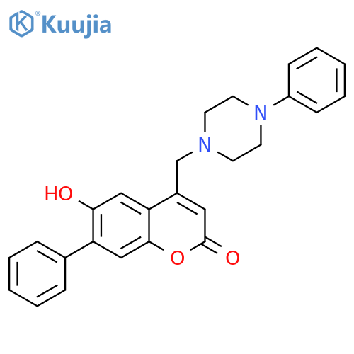 6-hydroxy-7-phenyl-4-(4-phenylpiperazin-1-yl)methyl-2H-chromen-2-one structure
